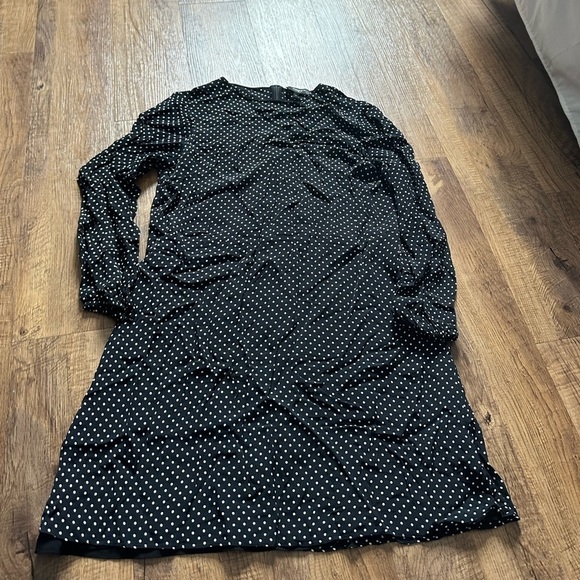 THEORY Black Crepe Polka Dot Crew Dress - Picture 2 of 3